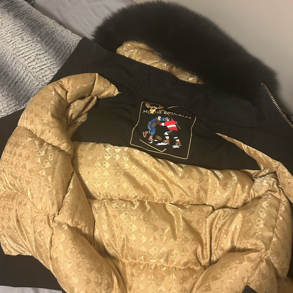 Moose Knuckles Black Jacket with Gold Lining